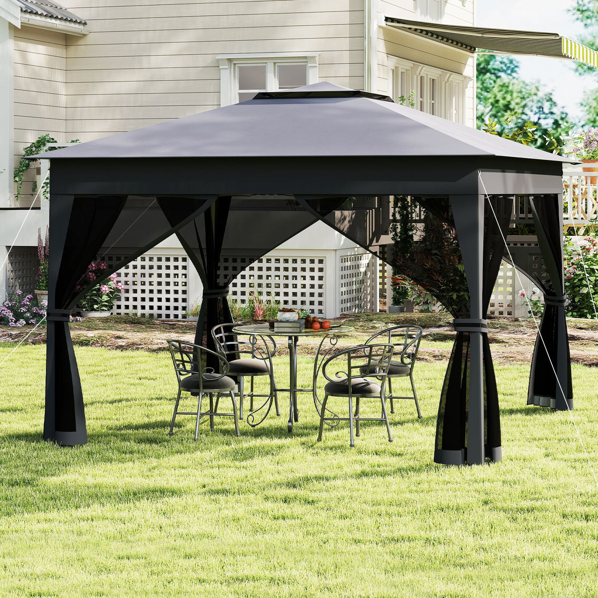 3.4 X 3.4 M Foldable Canopy Tent with Mesh Netting Double Roof and Carrying Bag