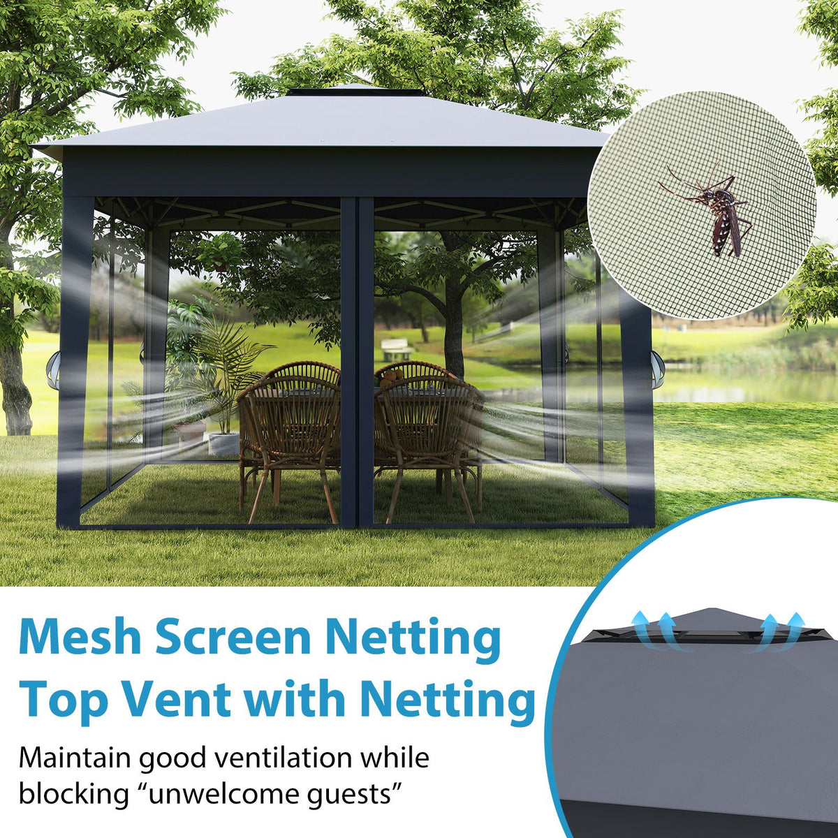3.4 X 3.4 M Foldable Canopy Tent with Mesh Netting Double Roof and Carrying Bag