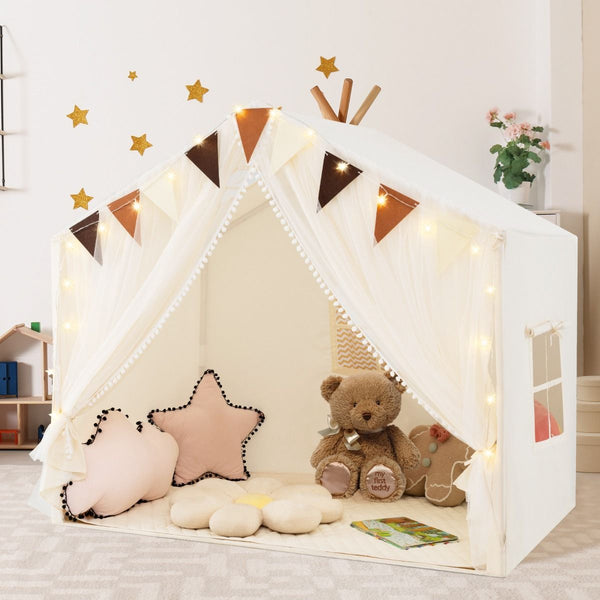 3-4 Kids Large Play Tent House with Fabric and Screen Curtains Star Lights