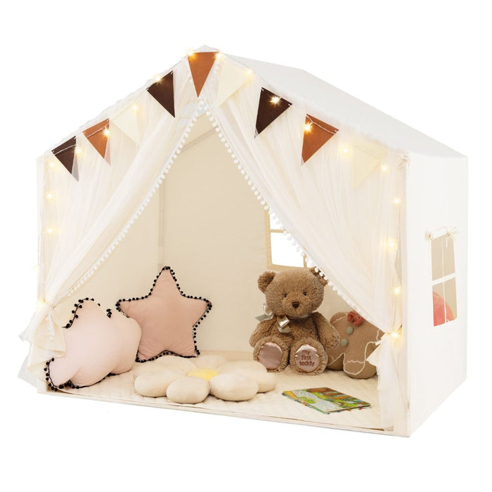 3-4 Kids Large Play Tent House with Fabric and Screen Curtains Star Lights