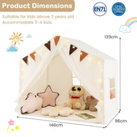 3-4 Kids Large Play Tent House with Fabric and Screen Curtains Star Lights