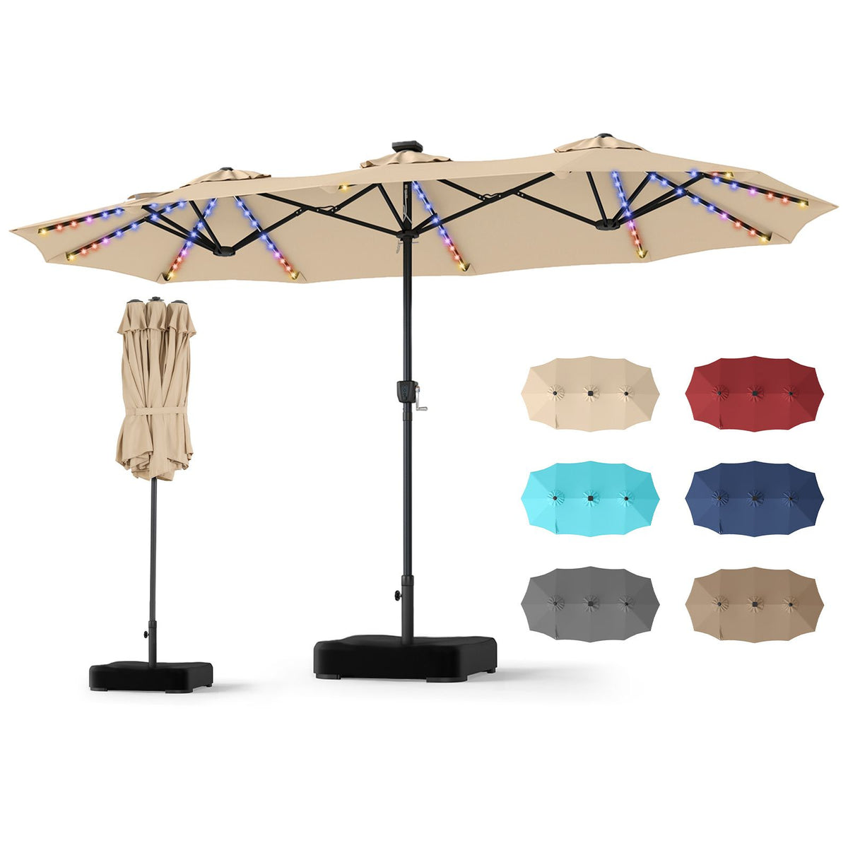 3.9m Double Sided LED Patio Umbrella with 108 Lights and Base