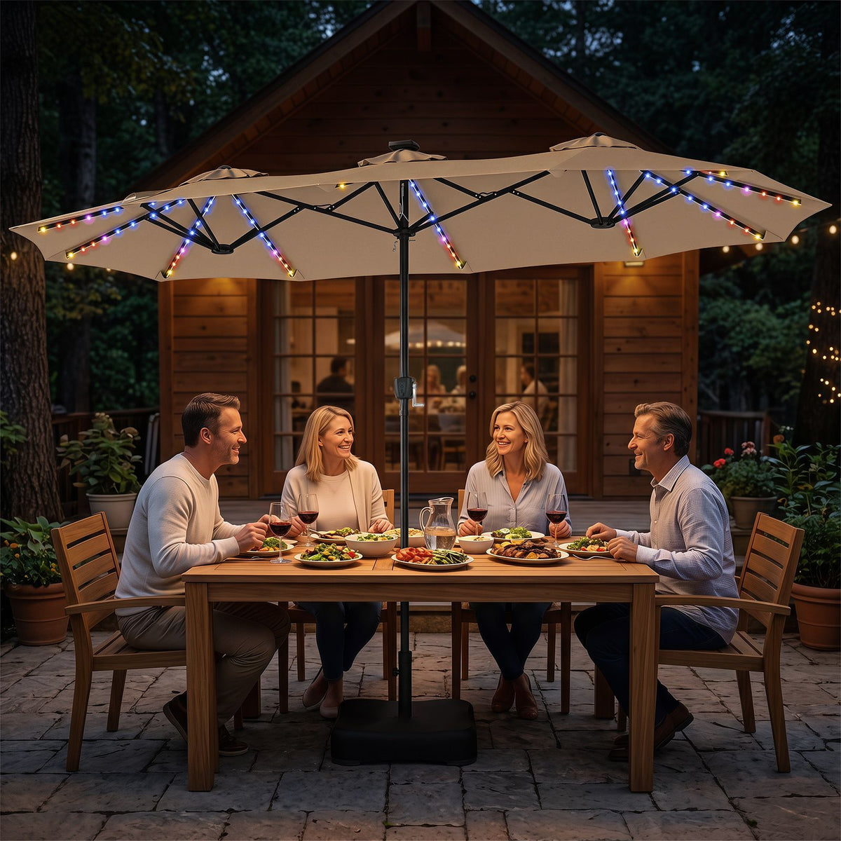 3.9m Double Sided LED Patio Umbrella with 108 Lights and Base