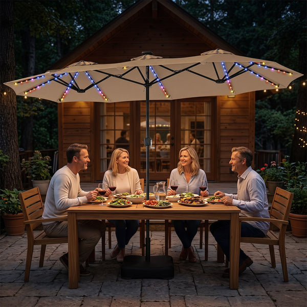 3.9m Double Sided LED Patio Umbrella with 108 Lights and Base