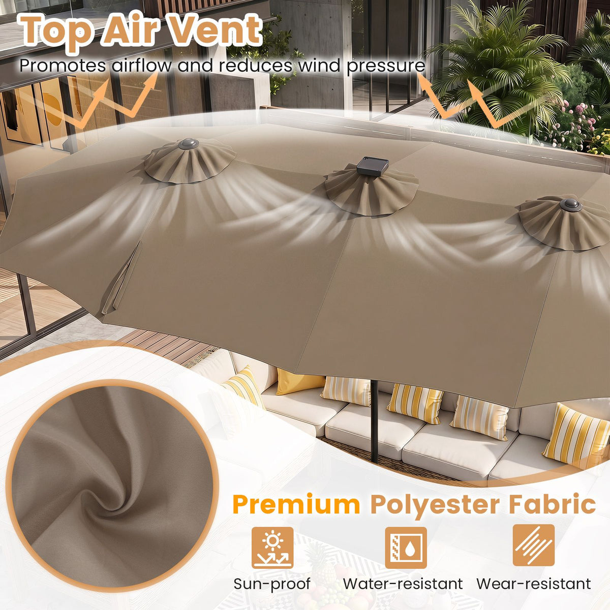 3.9m Double Sided LED Patio Umbrella with 108 Lights and Base