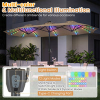 3.9m Double Sided LED Patio Umbrella with 108 Lights and Base
