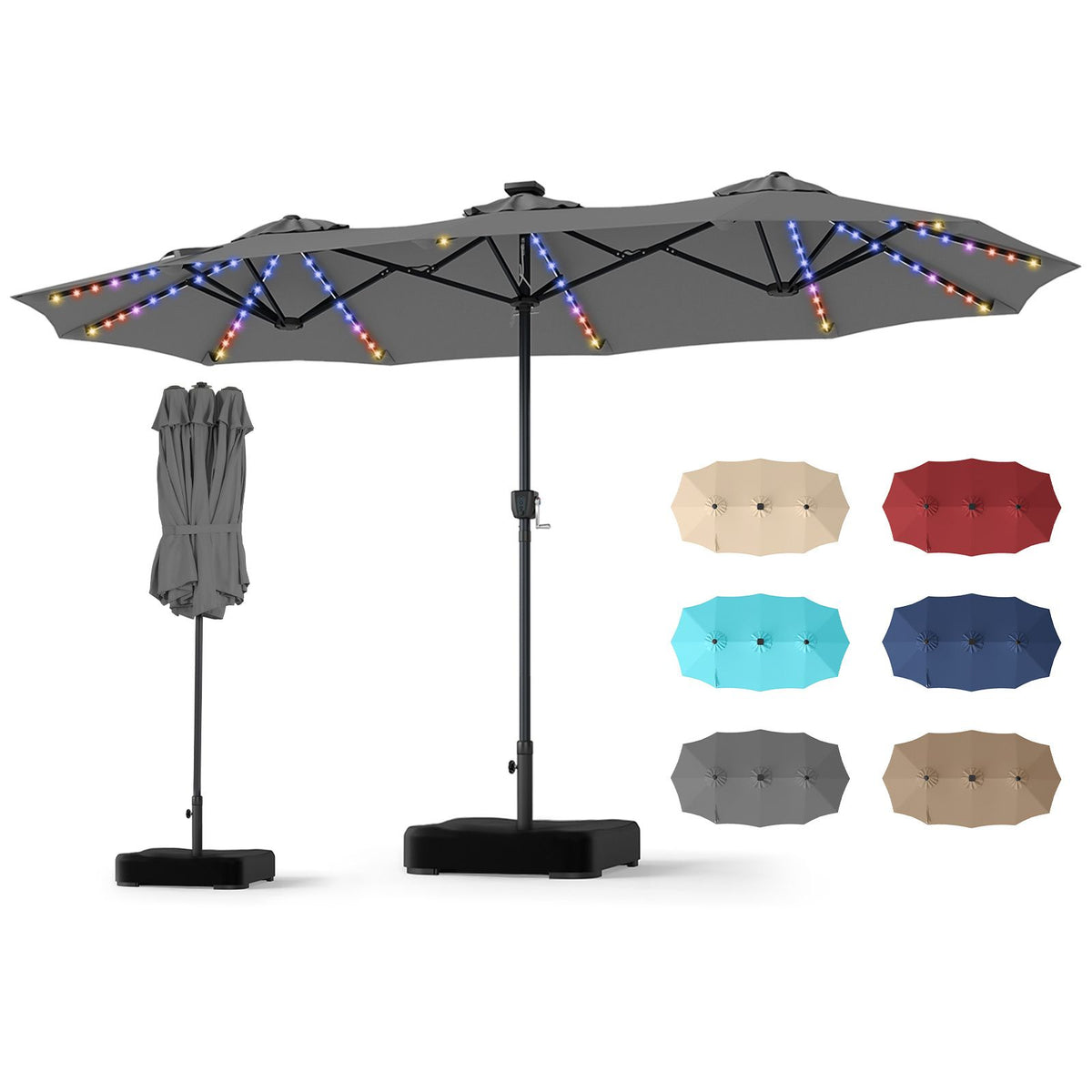 3.9m Double Sided LED Patio Umbrella with 108 Lights and Base