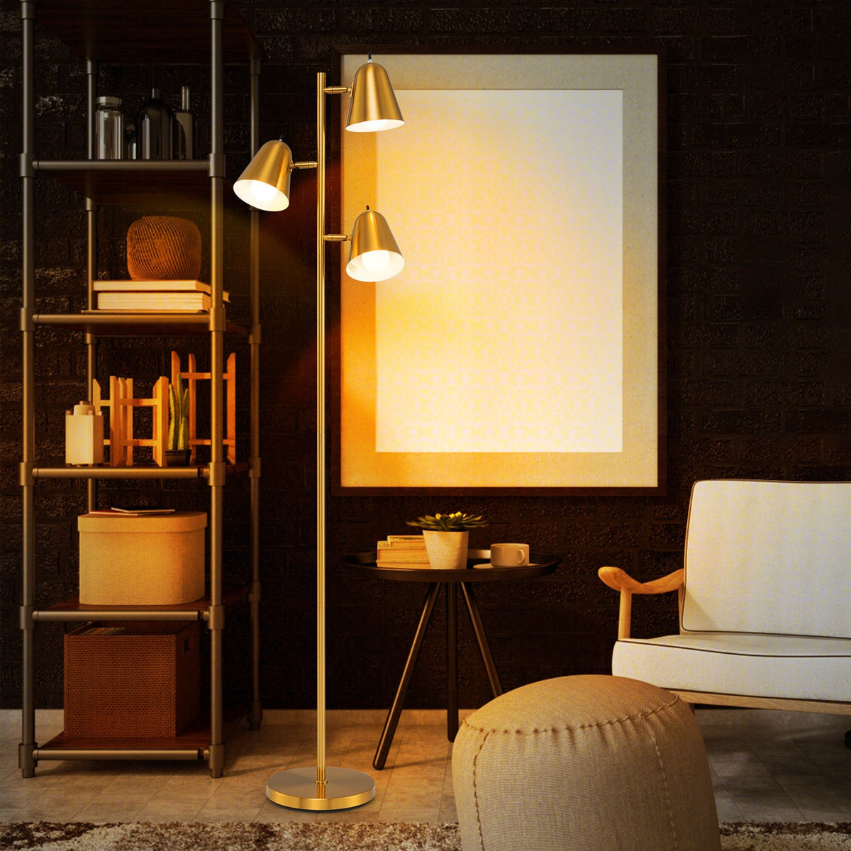 3-Bulb Floor Lamp with Adjustable Lampshades & Sturdy Metal Pole for Bedroom