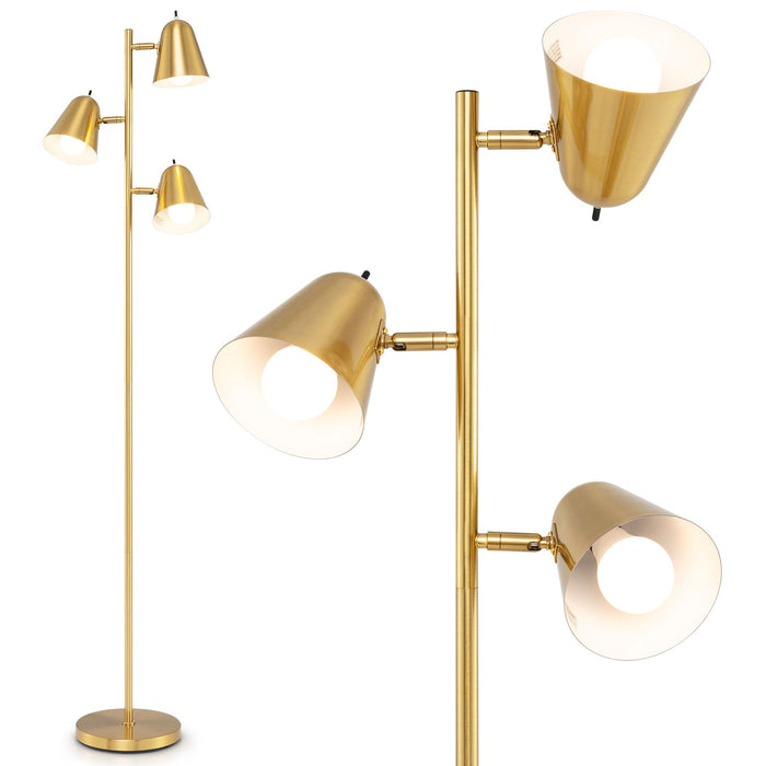 3-Bulb Floor Lamp with Adjustable Lampshades & Sturdy Metal Pole for Bedroom