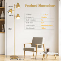 3-Bulb Floor Lamp with Adjustable Lampshades & Sturdy Metal Pole for Bedroom