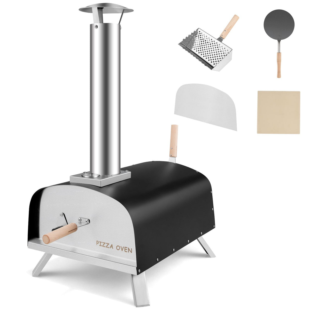 3-Layer Wood Burning Pizza Oven with Foldable Feet