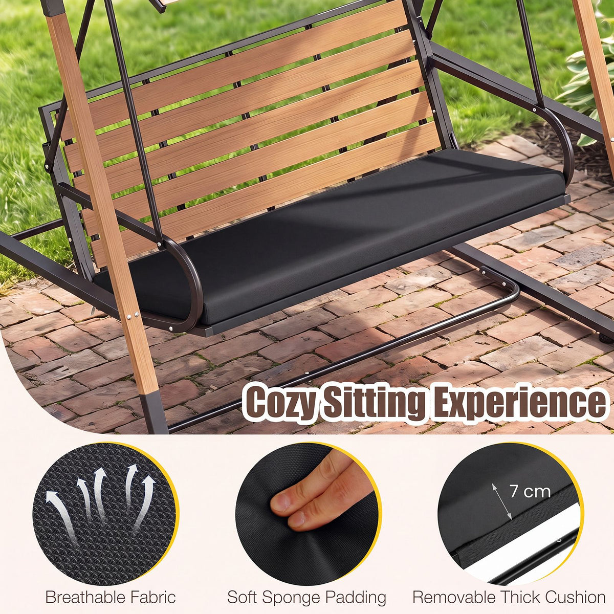 3-Person Porch Swing and Outdoor Swing with Adjustable Canopy