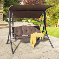 3-Seat Patio Swing with Adjustable Canopy and Thickened Cushions