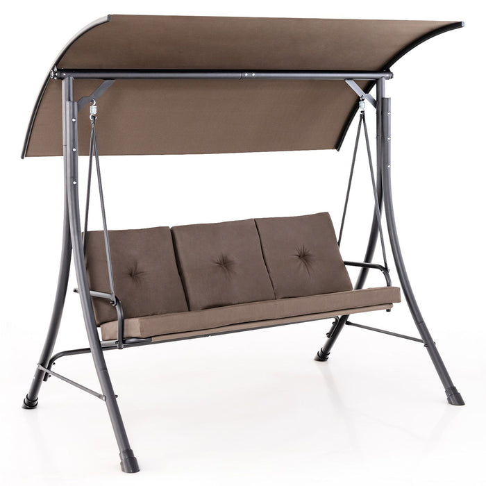 3-Seat Patio Swing with Adjustable Canopy and Thickened Cushions