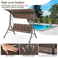 3-Seat Patio Swing with Adjustable Canopy and Thickened Cushions