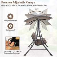 3-Seat Patio Swing with Adjustable Canopy and Thickened Cushions