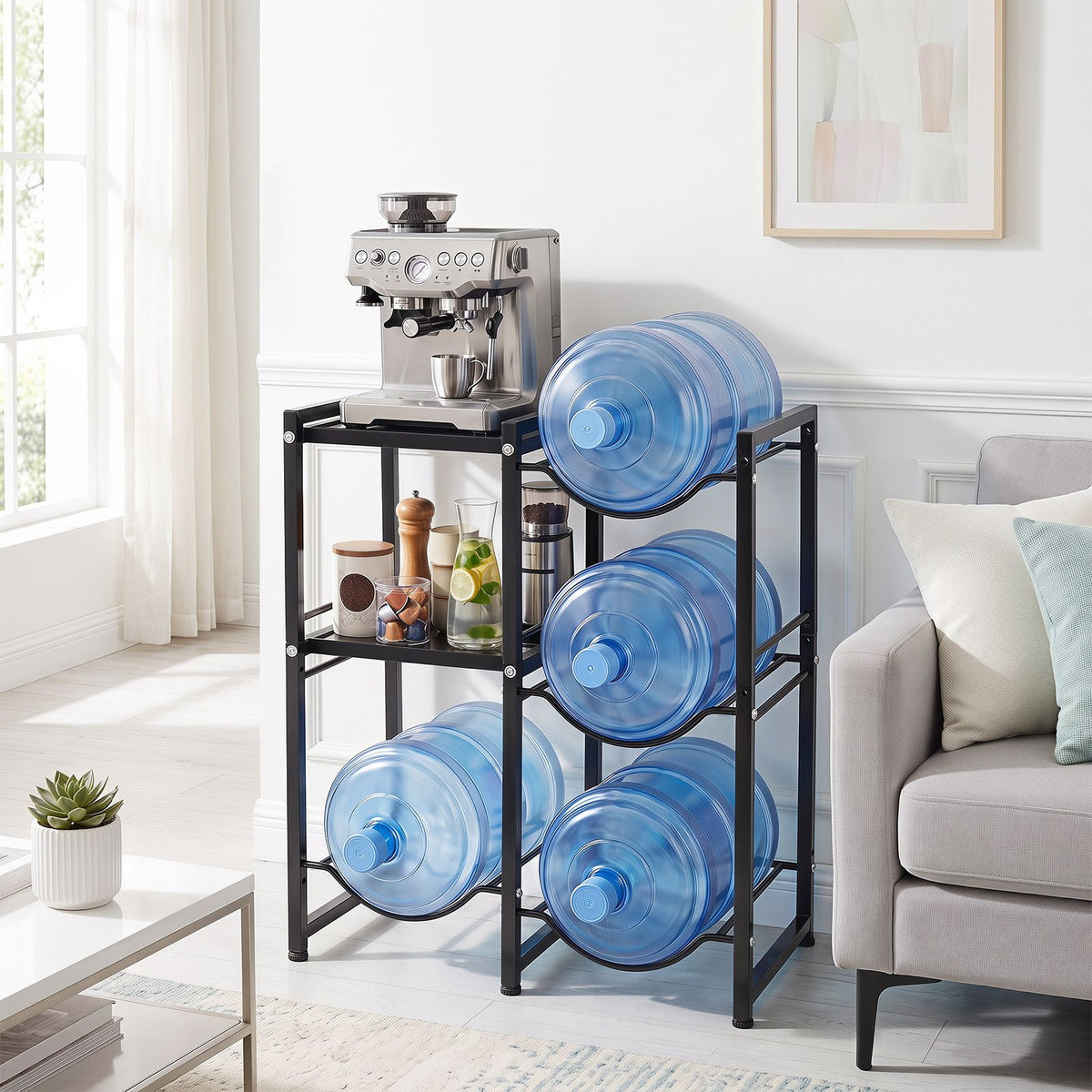 3-Tier 18.9L Water Jug Holder with Shelves for Home Kitchen Office