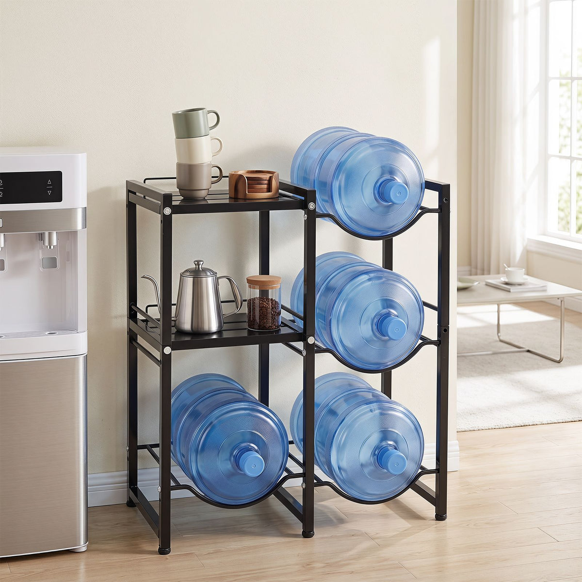 3-Tier 18.9L Water Jug Holder with Shelves for Home Kitchen Office