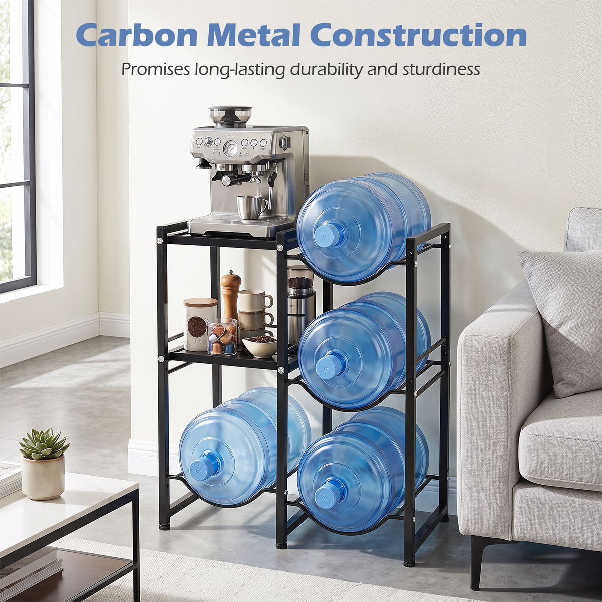 3-Tier 18.9L Water Jug Holder with Shelves for Home Kitchen Office