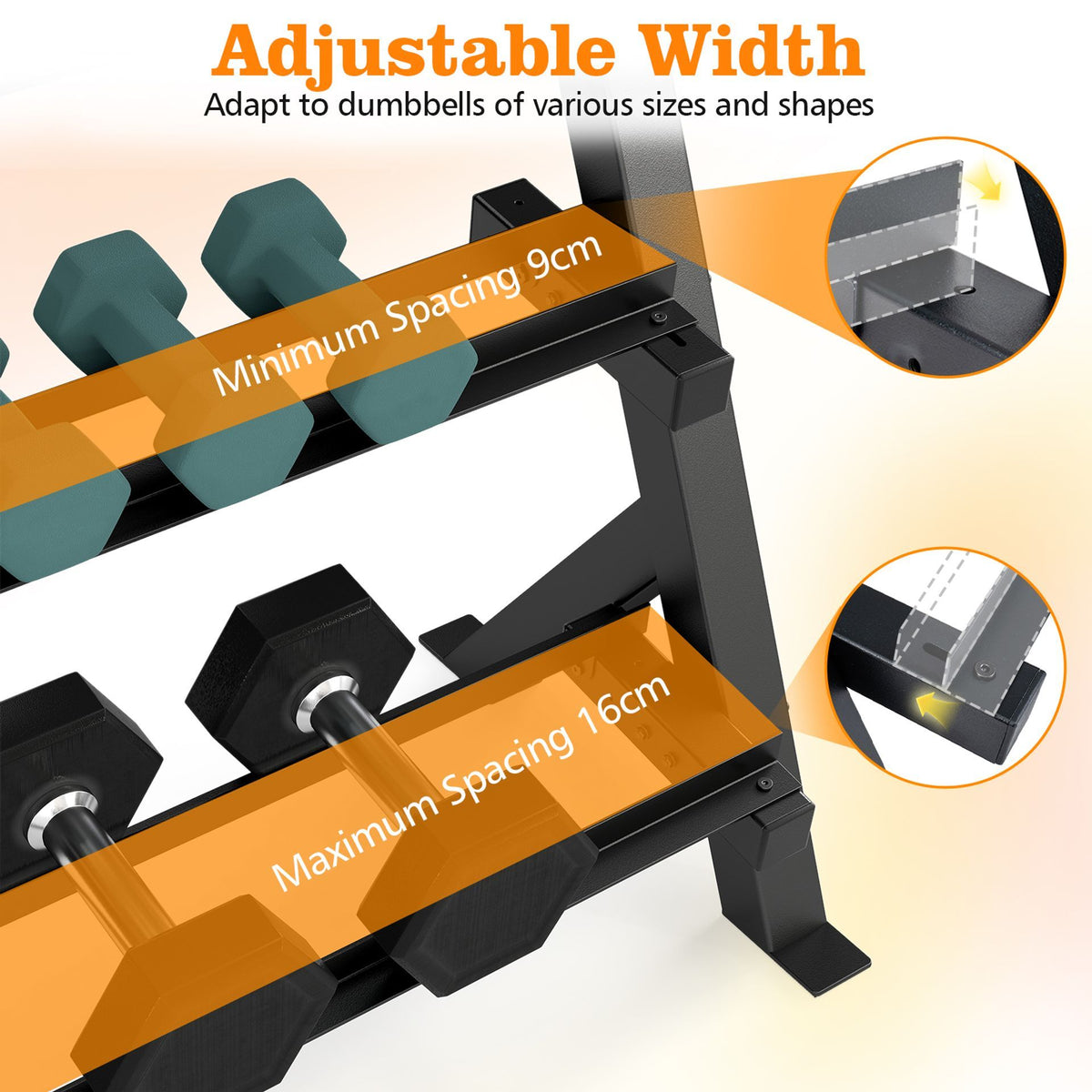 3-Tier Adjustable Dumbbell Rack Stand Only with Adjustable Spacing