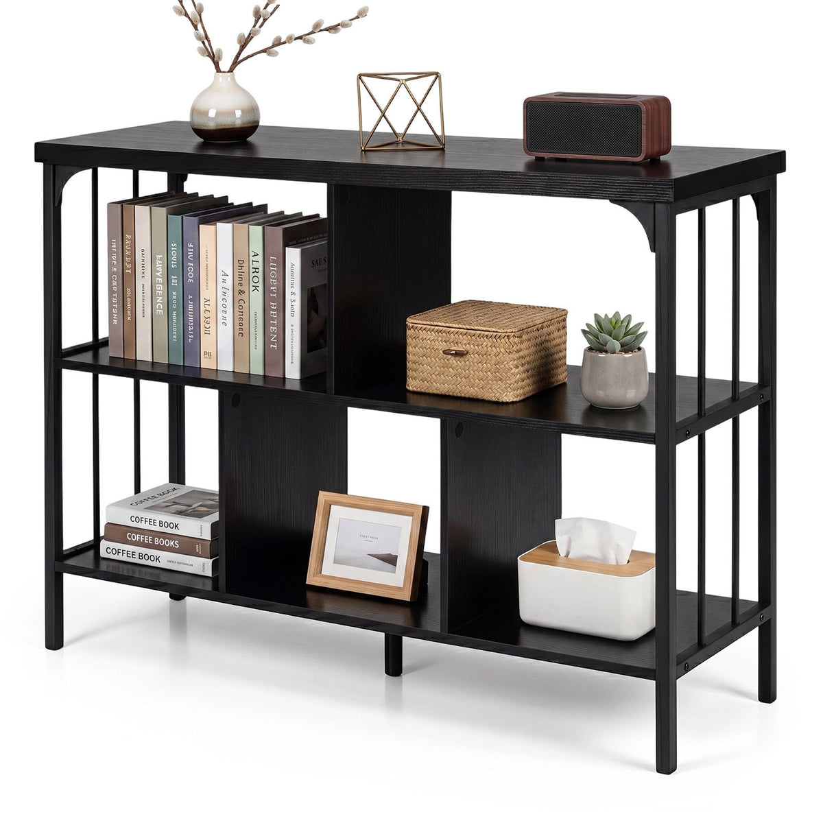 3-Tier Bookshelf with Anti Tipping Kits and Metal Frame for Home Office