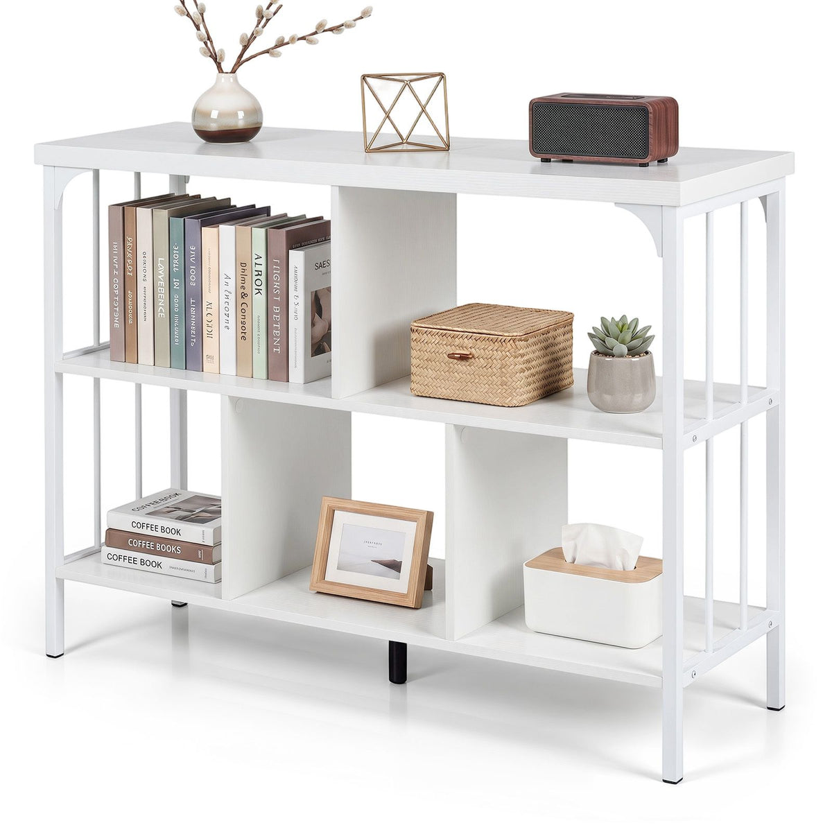 3-Tier Bookshelf with Anti Tipping Kits and Metal Frame for Home Office