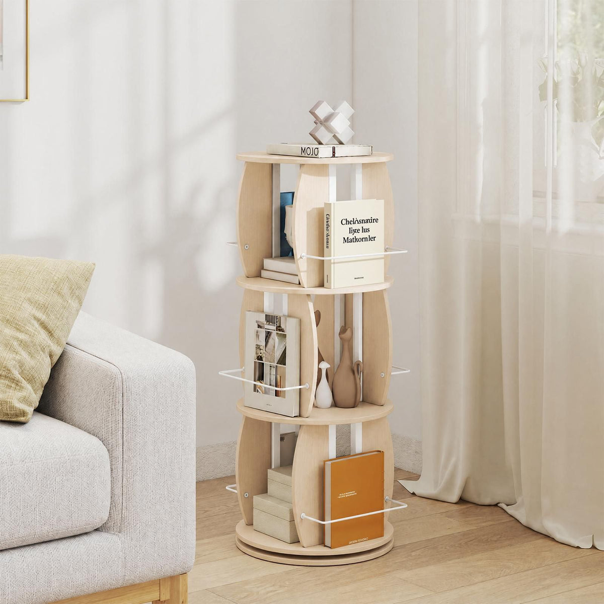 3-Tier Rotating Bookshelf Tower with Display Stands
