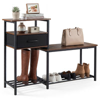 3-Tier Shoe Rack Bench with Drawer and Metal Frame for Hallway and Front Door
