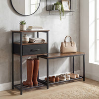 3-Tier Shoe Rack Bench with Drawer and Metal Frame for Hallway and Front Door