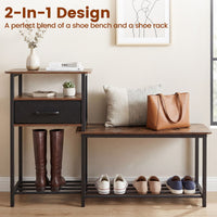 3-Tier Shoe Rack Bench with Drawer and Metal Frame for Hallway and Front Door