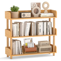 3-Tier Wooden Bookshelf with Sturdy Pine Wood Posts and Elevated Guardrails