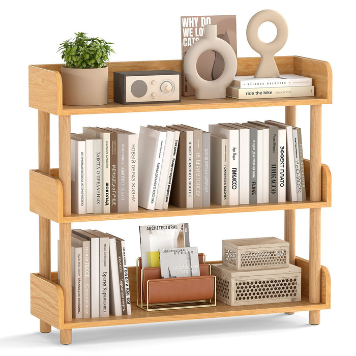 3-Tier Wooden Bookshelf with Sturdy Pine Wood Posts and Elevated Guardrails