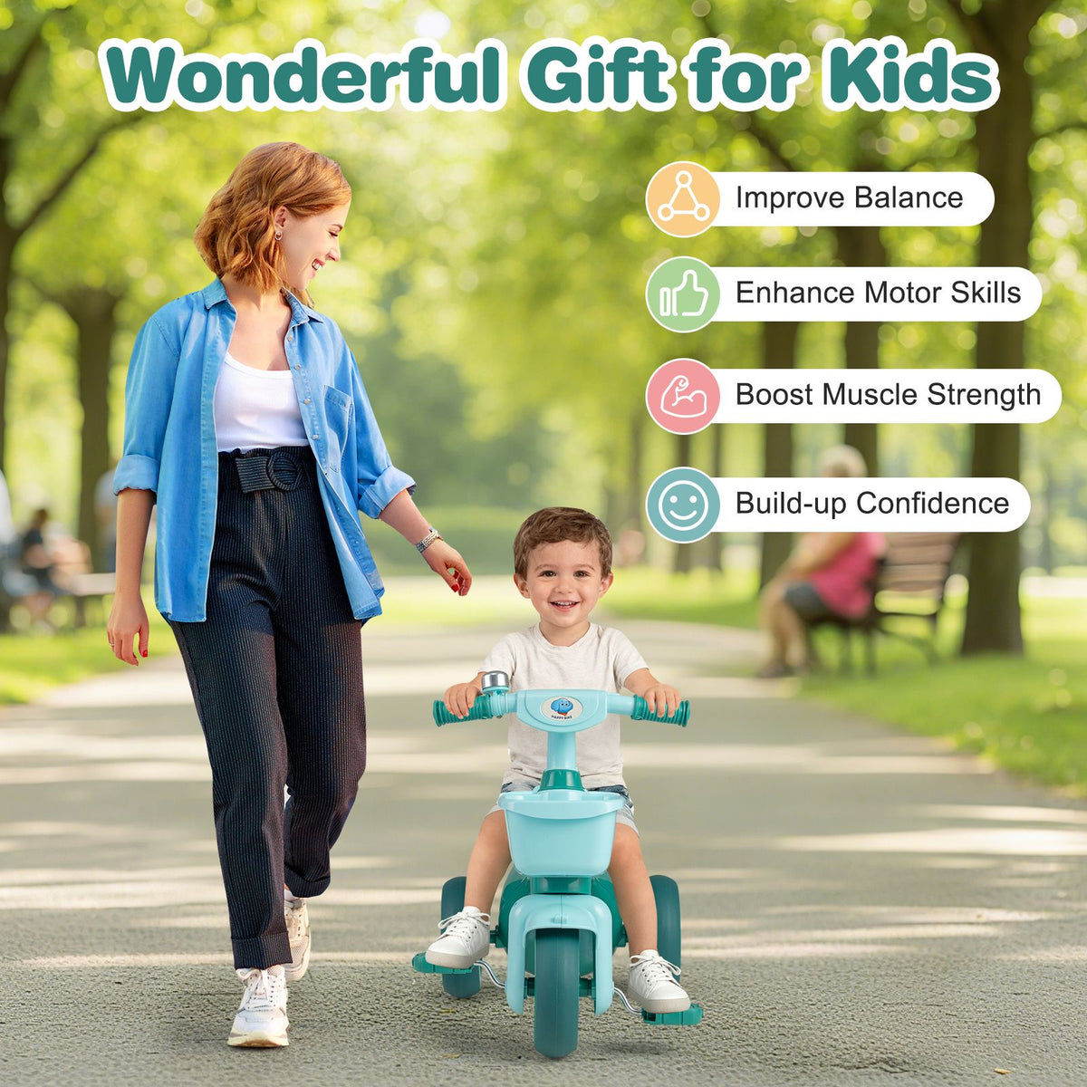 3-Wheel Children Balance Bike with Ergonomic Seat and Non-slip Handle