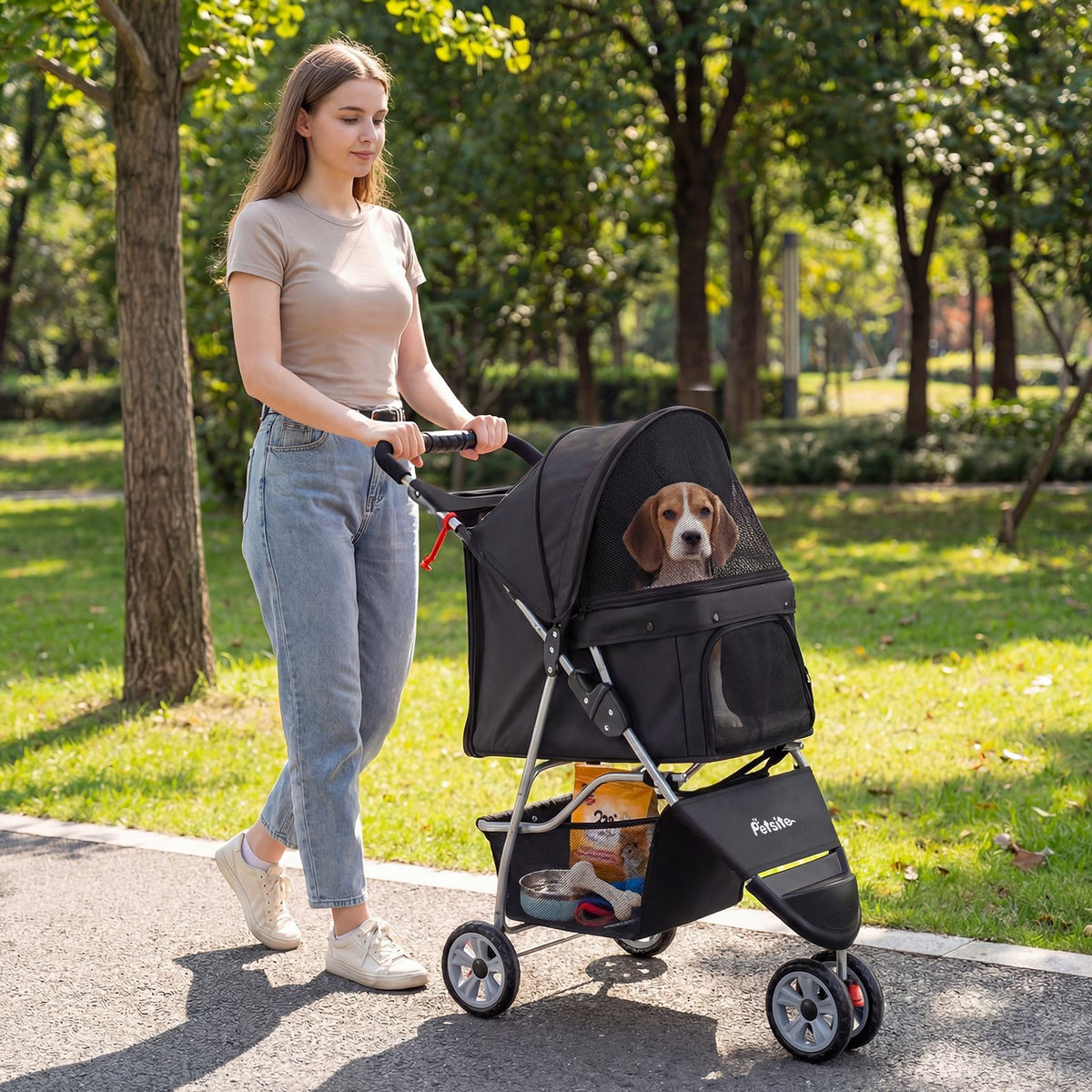 3-Wheel Pet Stroller for Small Dogs Cats Foldable Stroller