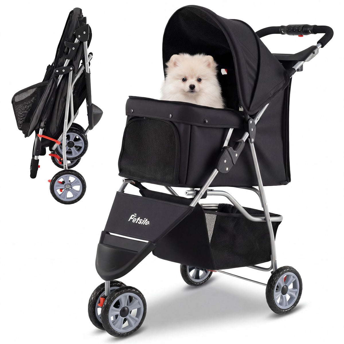 3-Wheel Pet Stroller for Small Dogs Cats Foldable Stroller