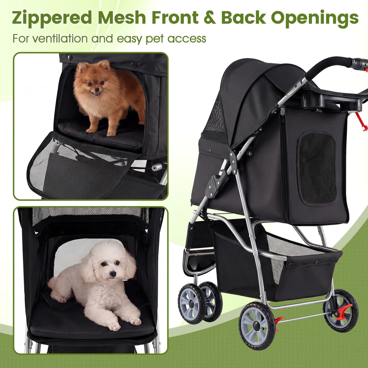 3-Wheel Pet Stroller for Small Dogs Cats Foldable Stroller