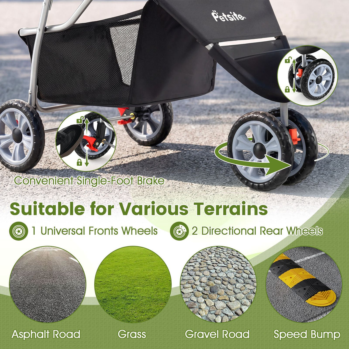 3-Wheel Pet Stroller for Small Dogs Cats Foldable Stroller