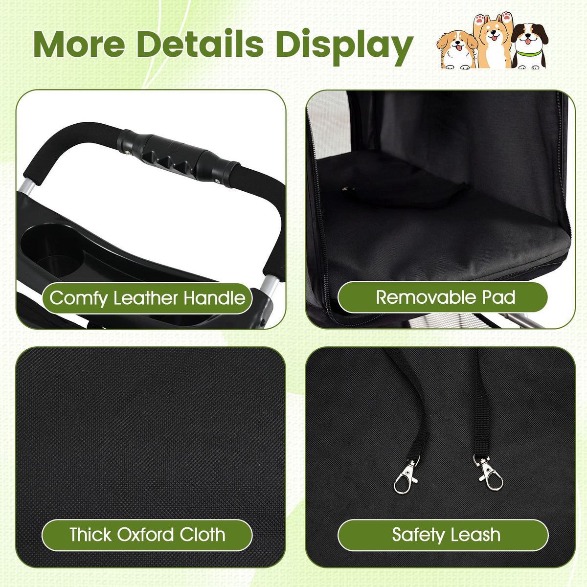 3-Wheel Pet Stroller for Small Dogs Cats Foldable Stroller