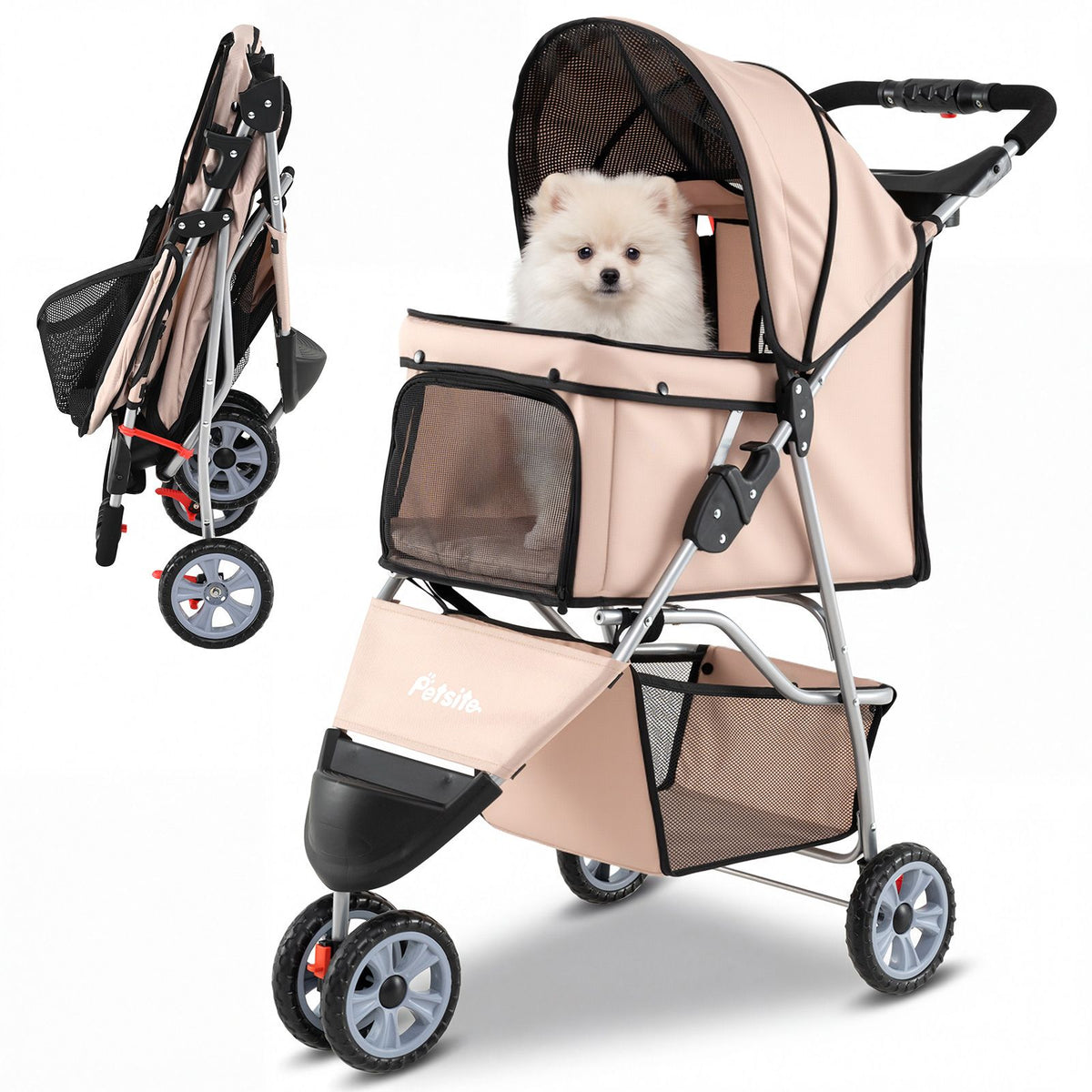 3-Wheel Pet Stroller for Small Dogs Cats Foldable Stroller