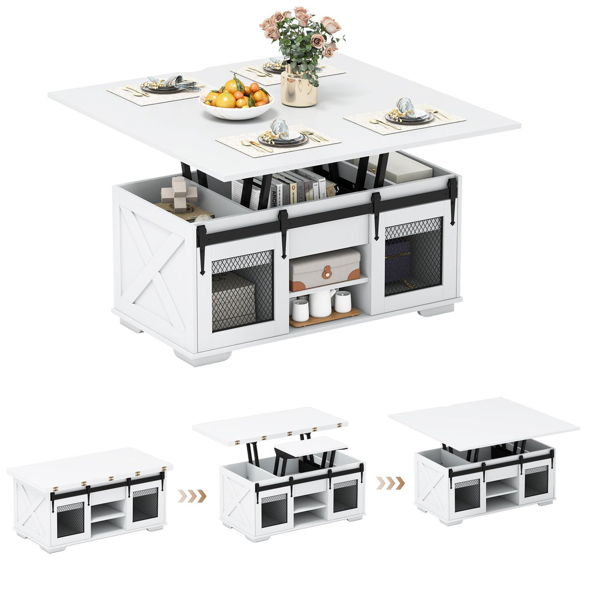 3-in-1 Convertible Coffee Table with and 3 Hidden Storage Compartments