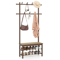 3-in-1 Hall Tree with 11 Hooks Hanging Rods and Shelves for Home