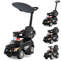 3-in-1 Police Toddler Push Car with Handle and Canopy for 18-36 Month Kids