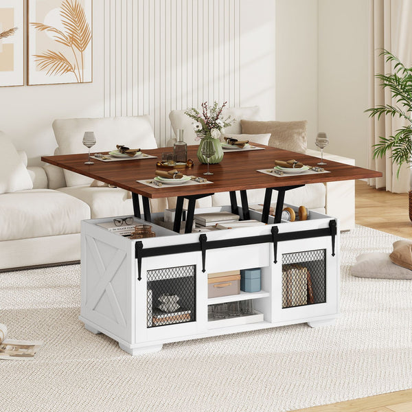 3-in-1 Convertible Dining Table with and 3 Hidden Storage Compartments