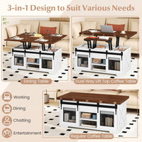 3-in-1 Convertible Dining Table with and 3 Hidden Storage Compartments