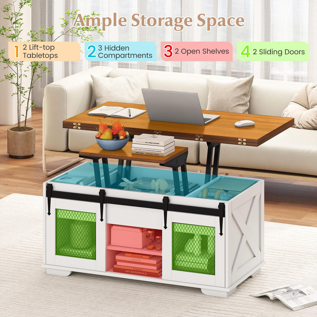 3-in-1 Convertible Dining Table with and 3 Hidden Storage Compartments