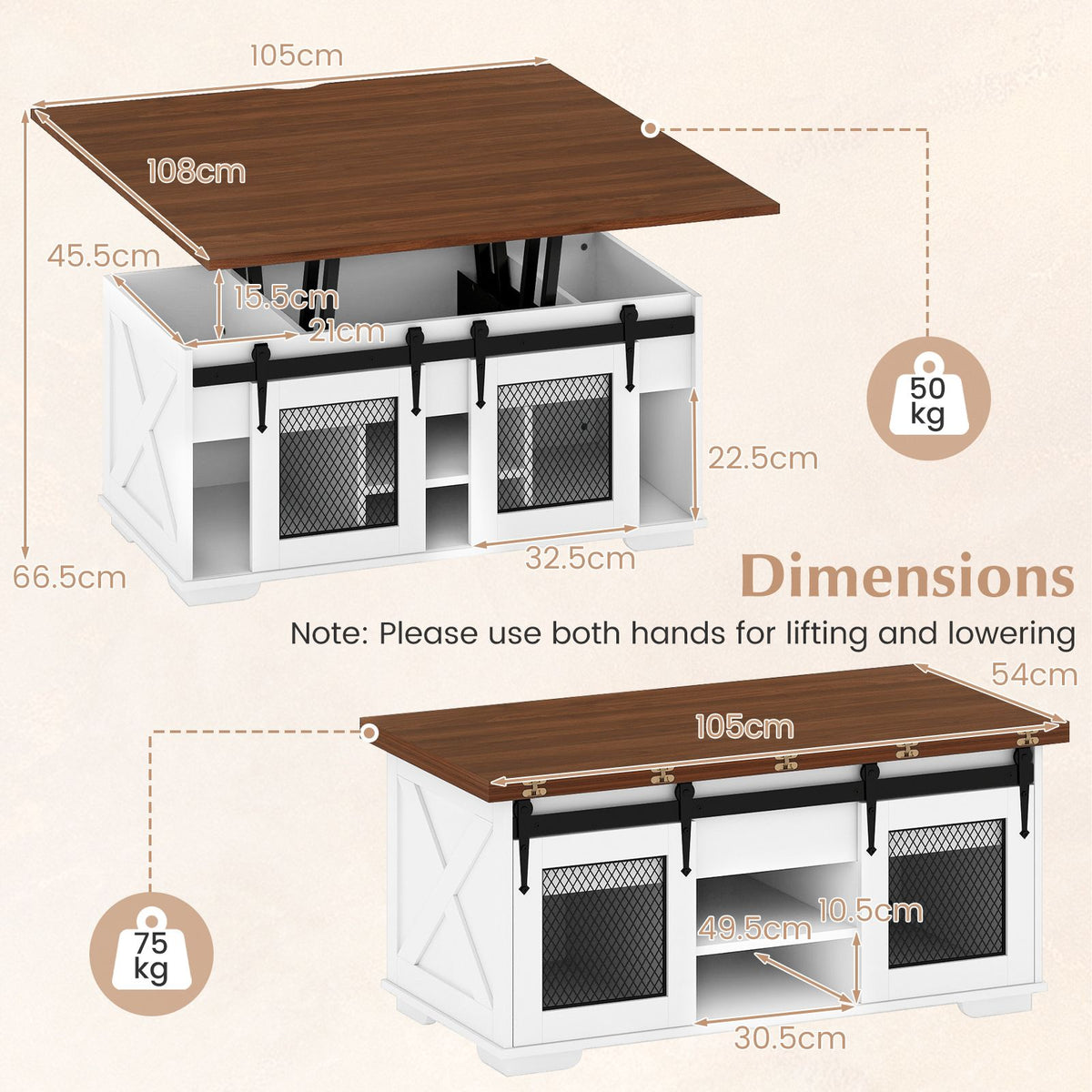 3-in-1 Convertible Dining Table with and 3 Hidden Storage Compartments