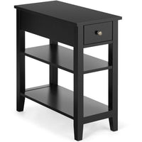 Giantex 3-Tier End Table w/Drawer Side Table with One Drawer and Double Shelves Narrow Tiered Nightstand for Bedroom