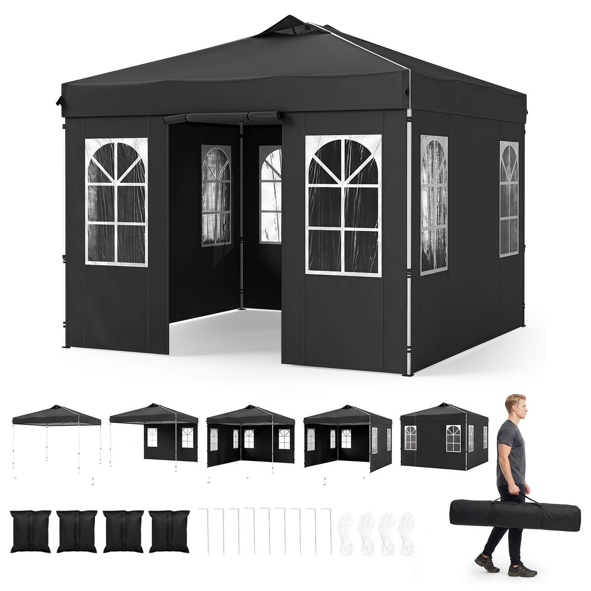3 x 3/6M Pop Up Canopy Tent with 4 Sidewalls for Parties and Events