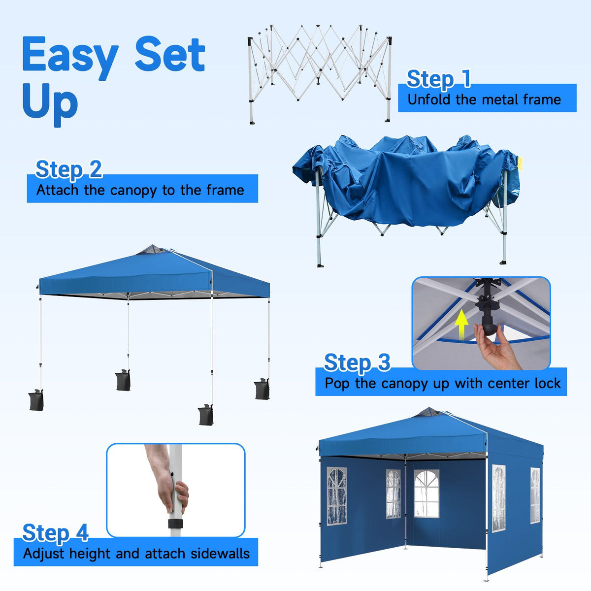 3 x 3/6M Pop Up Canopy Tent with 4 Sidewalls for Parties and Events