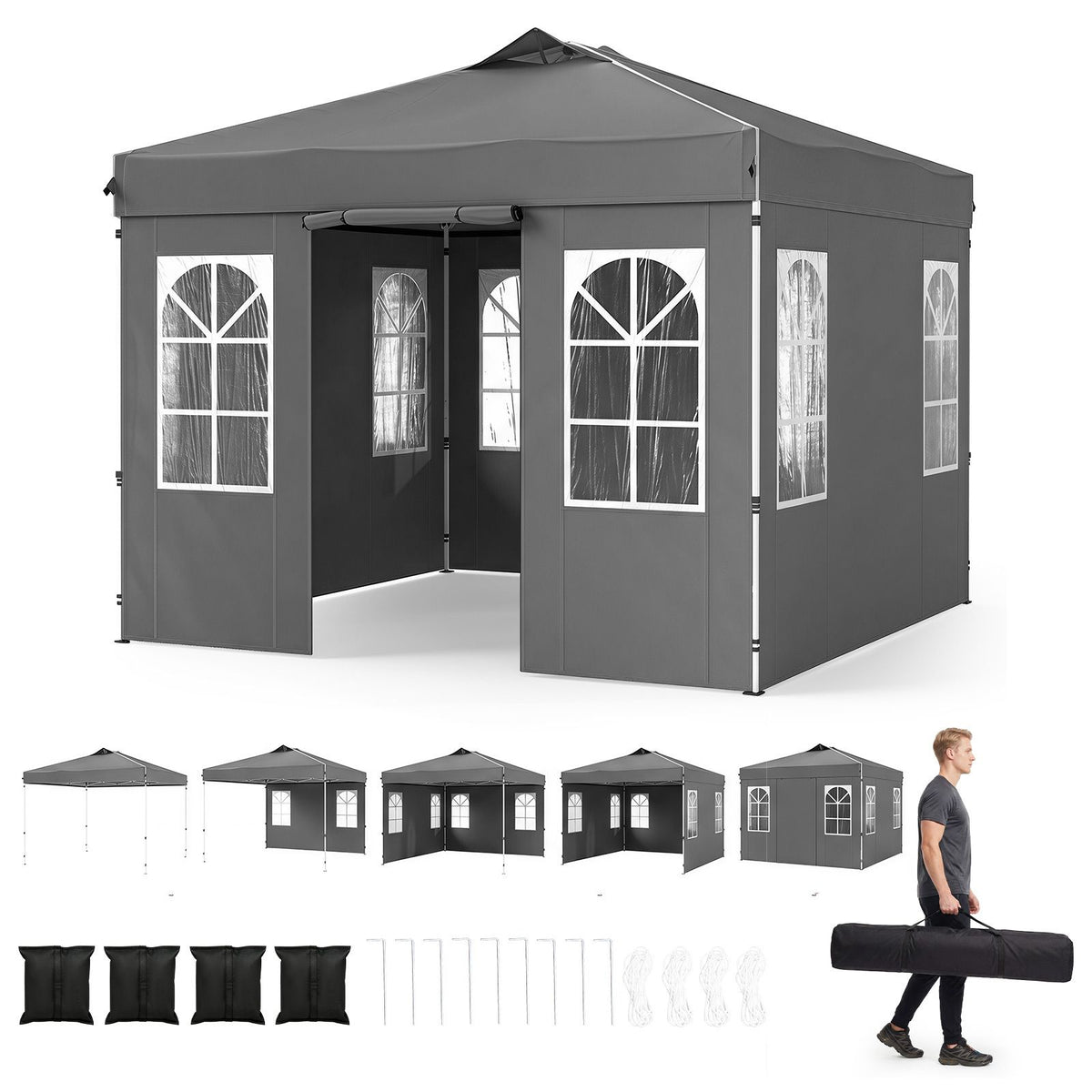 3 x 3/6M Pop Up Canopy Tent with 4 Sidewalls for Parties and Events